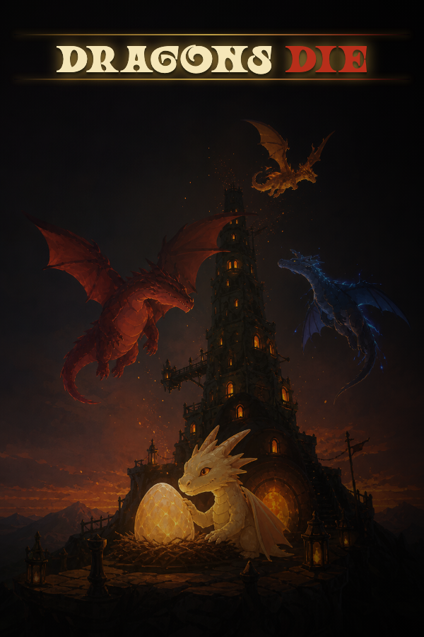 Dragons Die key art with Pegs guarding a glowing egg